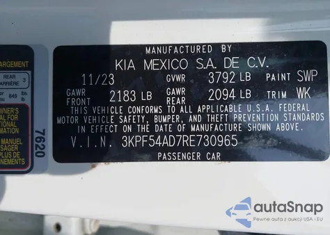 2024 Kia Forte Gt-Line from USA, damaged, VIN 3KPF54AD7RE730965